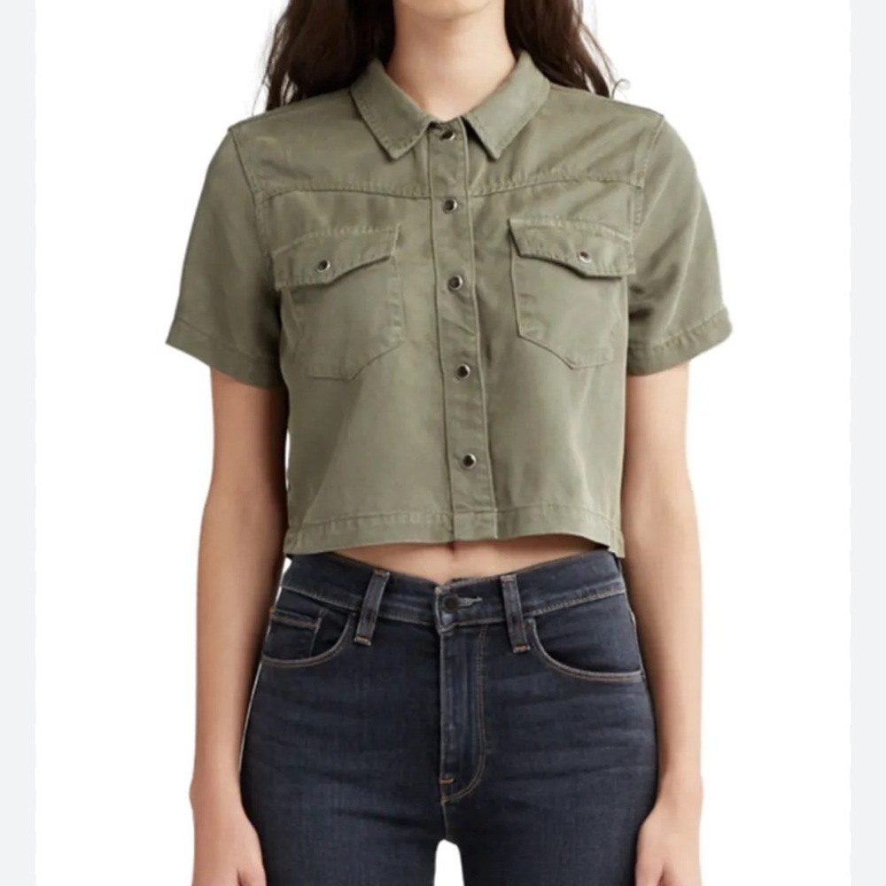Hudson western cropped snap front shirt Olive Green Cropped size M - Picture 2 of 11